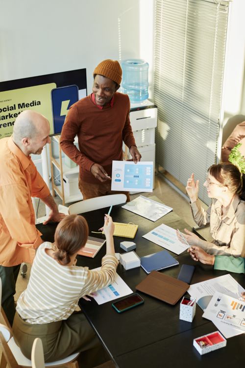 Association management team discussing association trends and forecasts