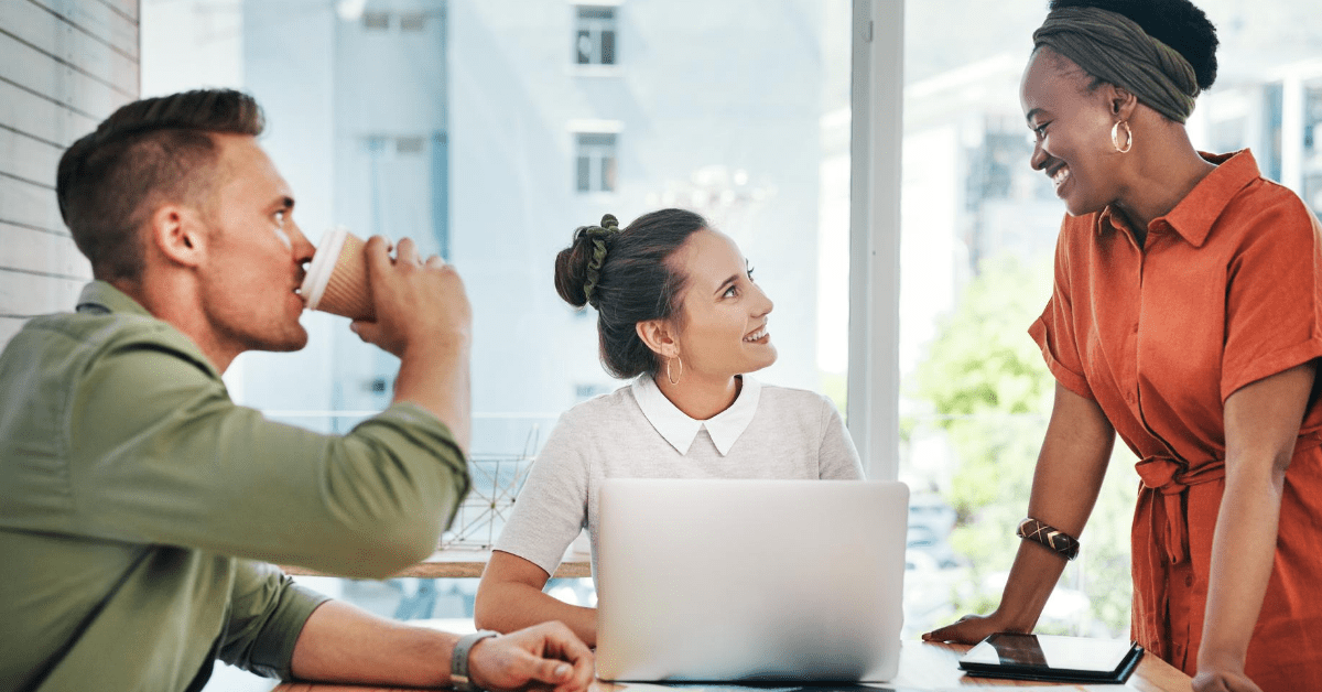 Managers discussing customer portal platform
