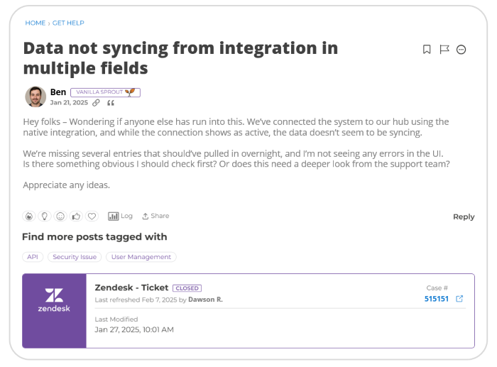 Higher Logic Zendesk integration post escalation