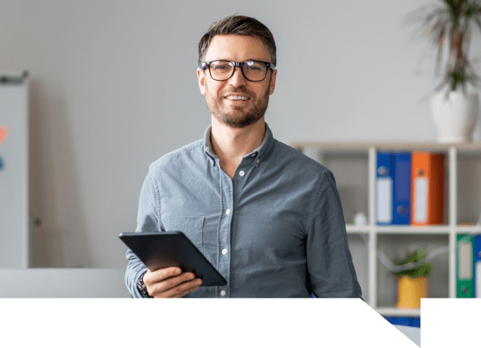 Man using community on tablet