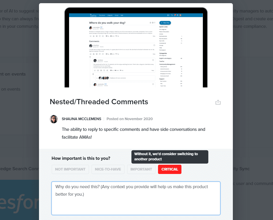 Higher Logic Vanilla product roadmap productboard integration feature update